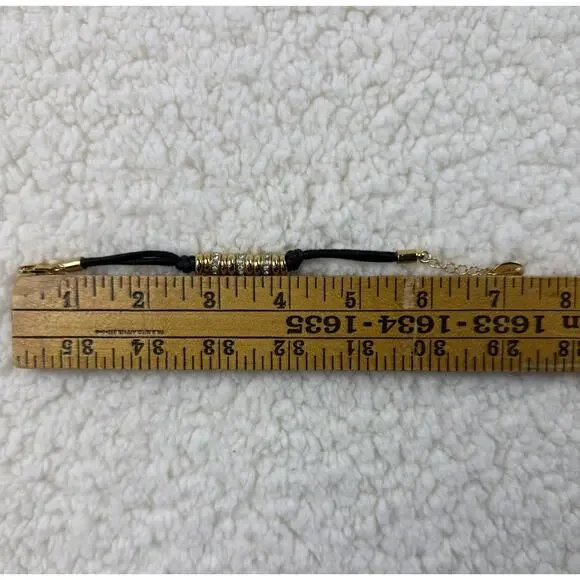 Juicy Couture Bracelet Pave Crystal Heart Charm Gold Beads Black Cord 6”-6.5 - Picture 5 of 6